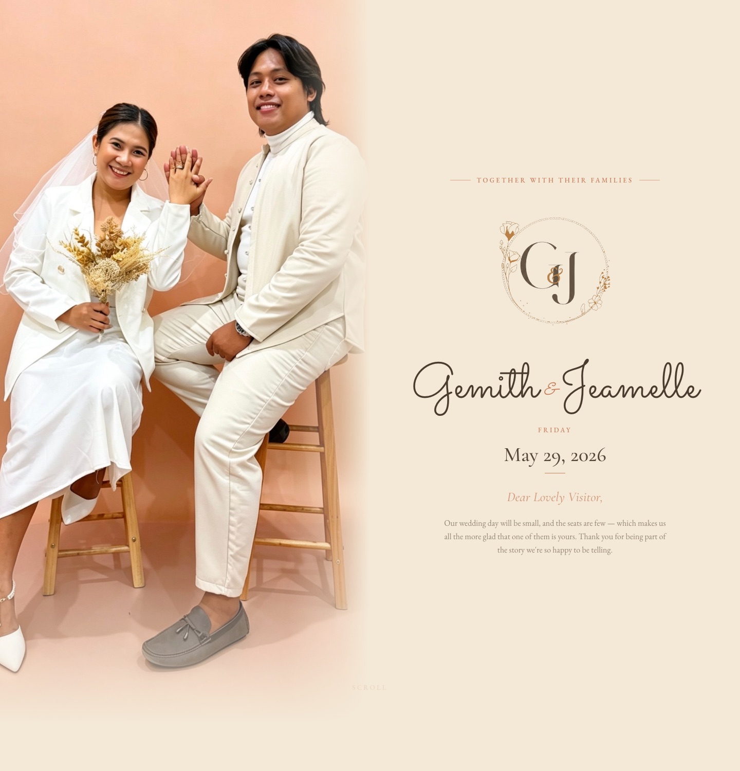 Screenshot of the Gemith & Jeamelle wedding invitation website